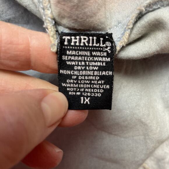 Thrill Jeans Distressed Tunic Shirt Womens 1X Colorful Stripe Acid Wash Grunge - Picture 5 of 8